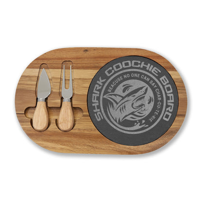 Engraved Shark Charcuterie Board — Personalized Bamboo Cheese Serving Set