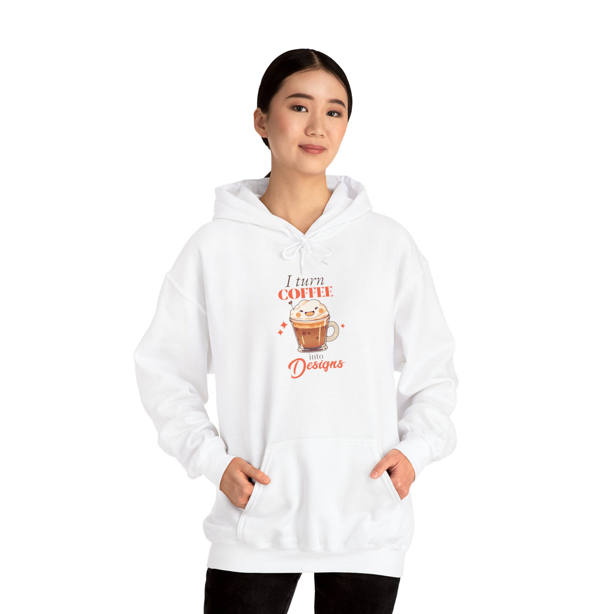 “I Turn Coffee Into Designs” Hoodie – Cozy Creator & Small Business Sweatshirt