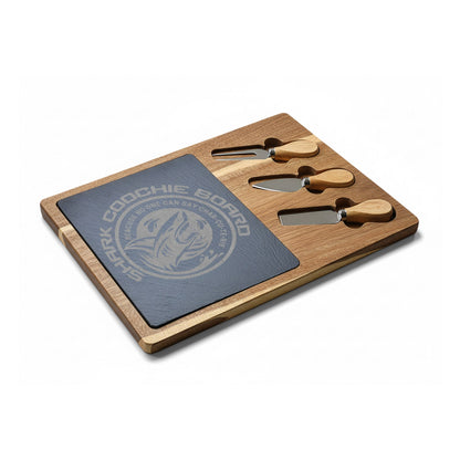 Engraved Shark Charcuterie Board — Personalized Bamboo Cheese Serving Set