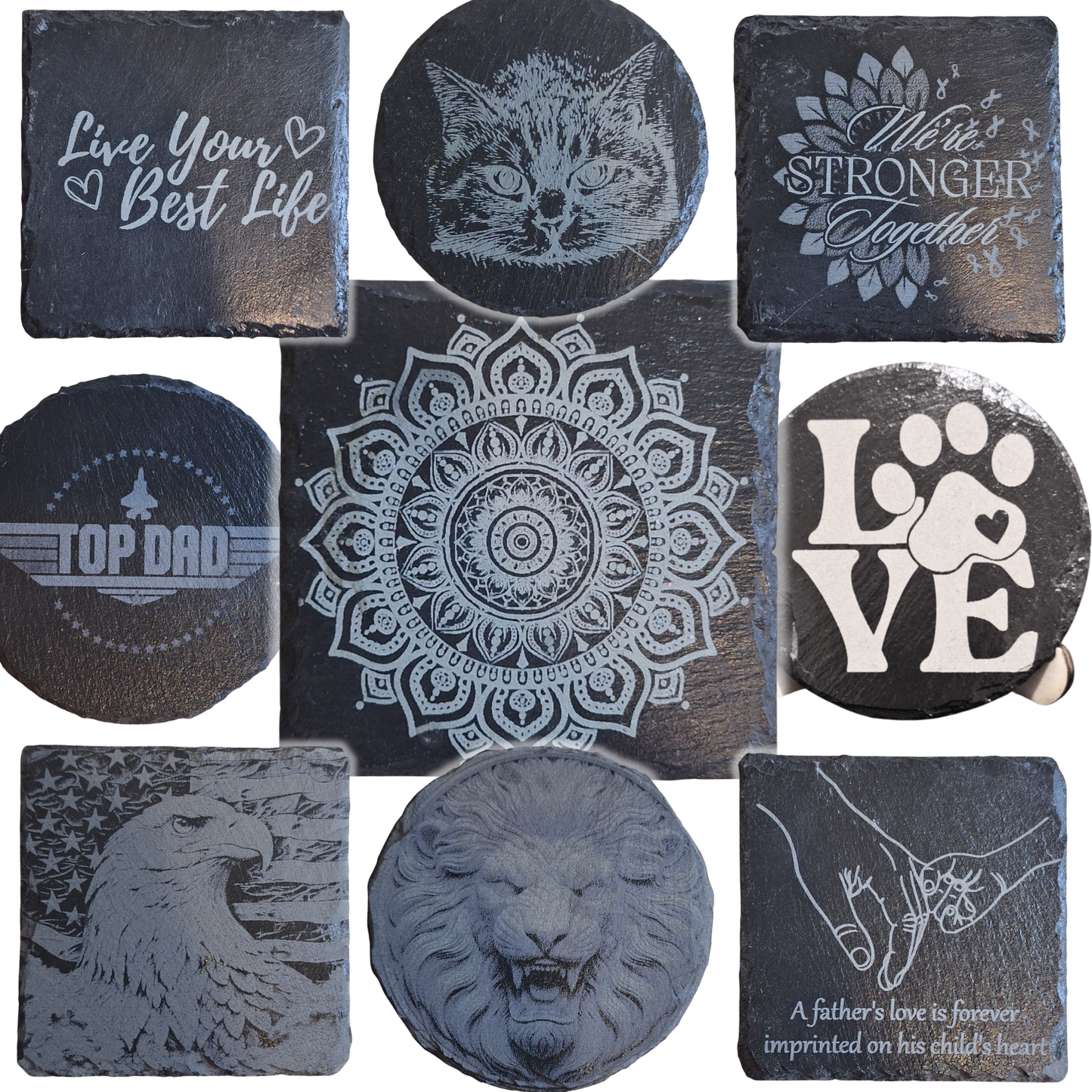 Custom Engraved 4 inch Slate Coasters