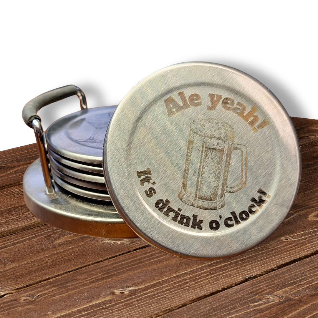 Engraved Stainless Coasters- Set of 6