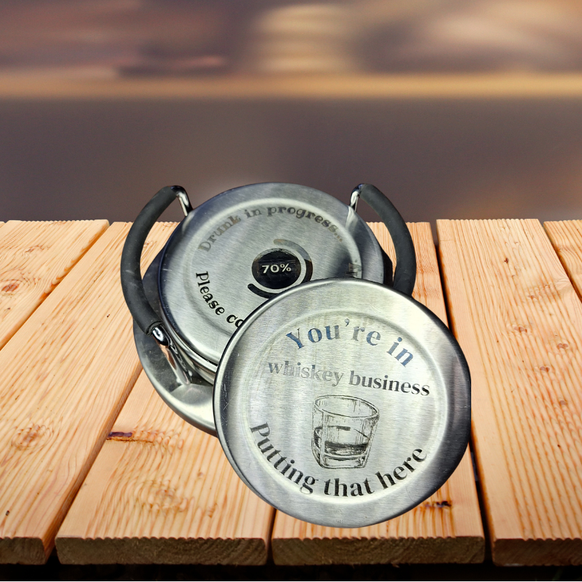 Engraved Stainless Coasters- Set of 6