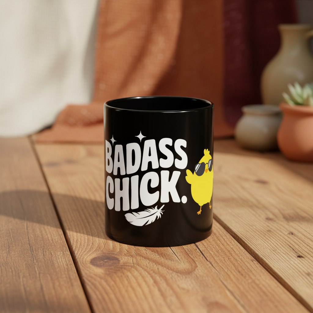 Badass Chick Mug - Rustic Background