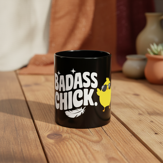 Badass Chick Mug - Rustic Background