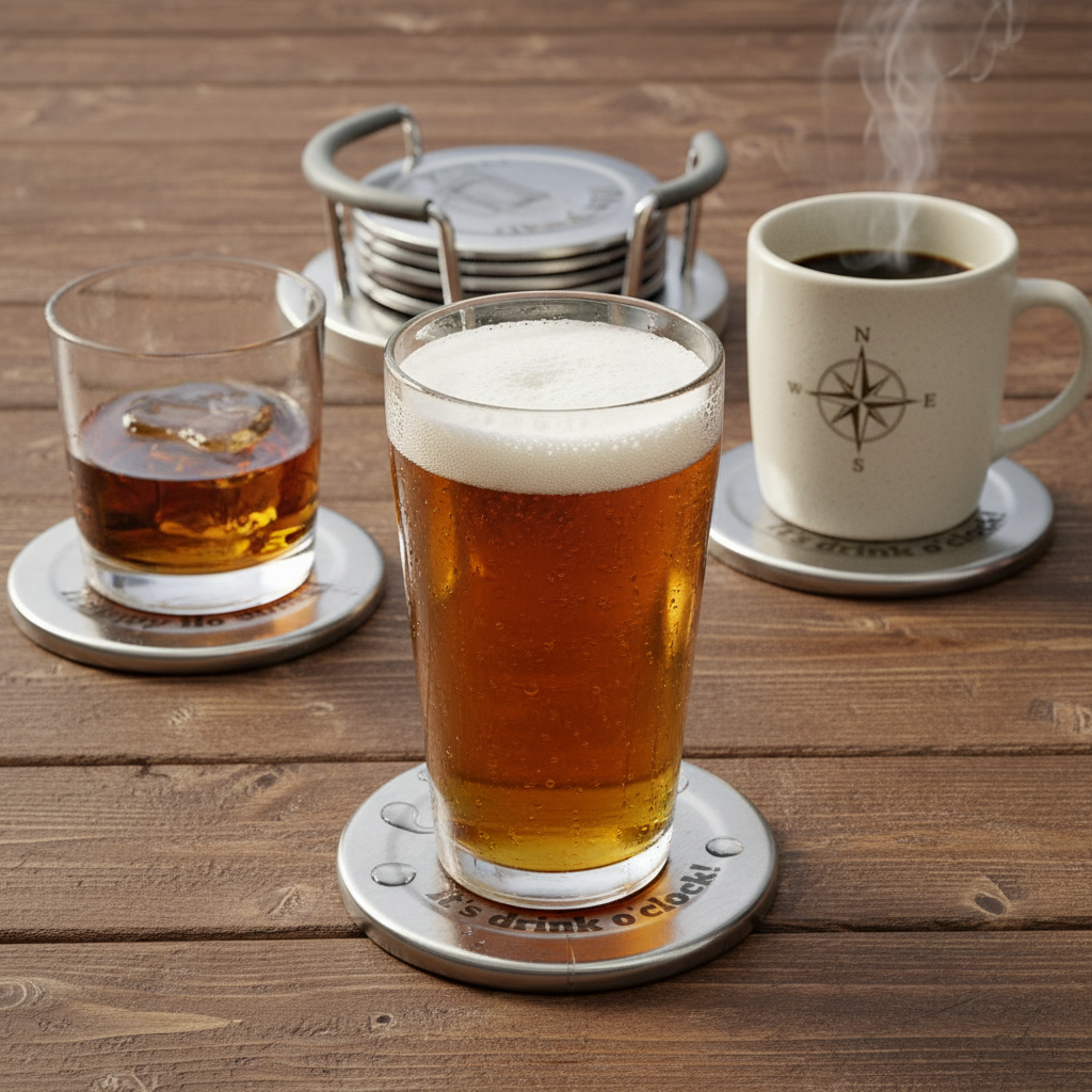 Engraved Stainless Coasters - Rustic 1