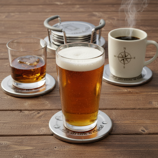 Engraved Stainless Coasters - Rustic 1