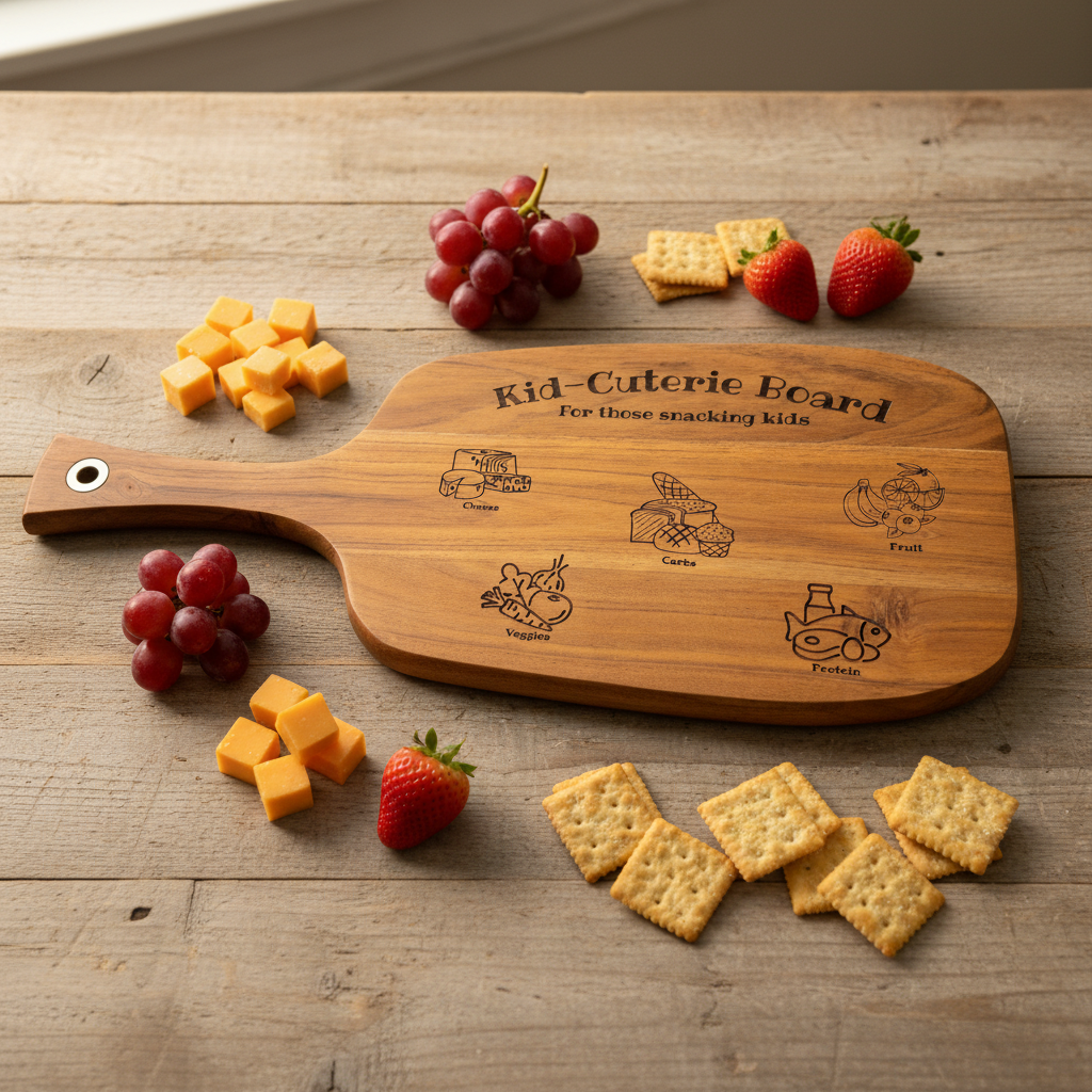 Kid-Cuterie Acacia Charcuterie Board - Empty Board with Table Snacks